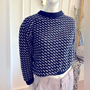 LLBean Vintage Navy Cropped Wool Sweater Jumper